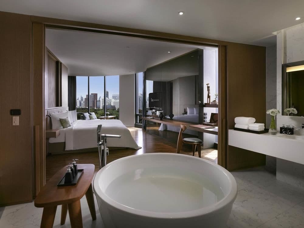 Bathroom and bedroom in SO Sofitel Bangkok