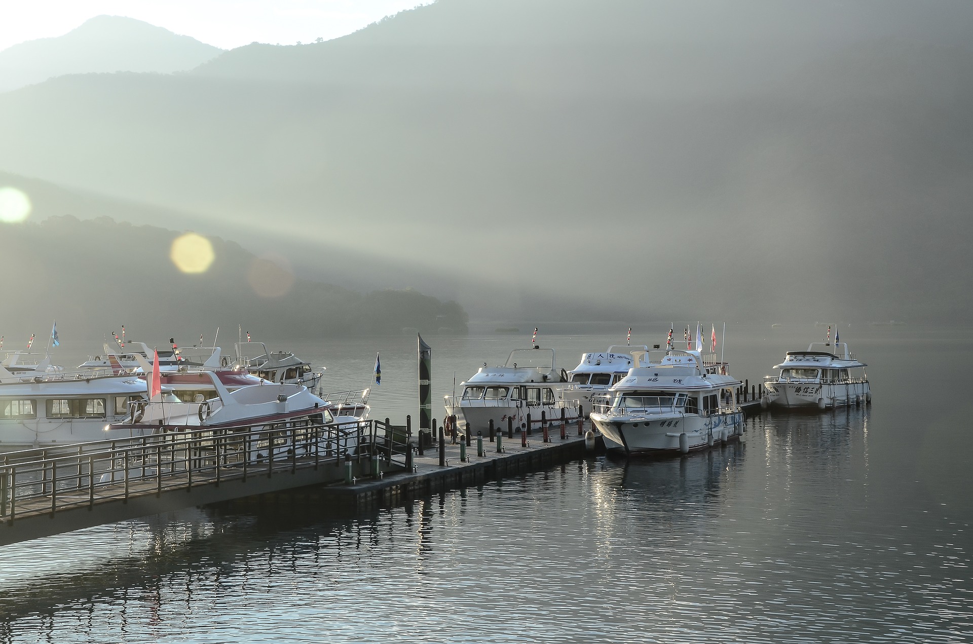 Boats on Sun Moon Lake in Taiwan