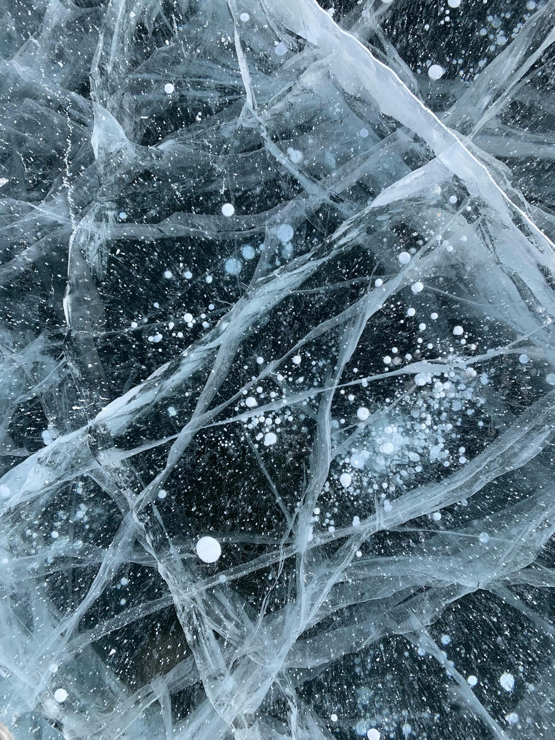 Close up of ice patterns in the lake