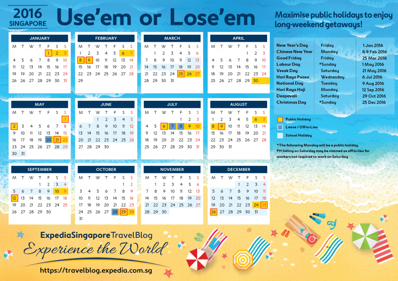 Expedia Singapore 2016 Public Holiday and Leave Planner Calendar