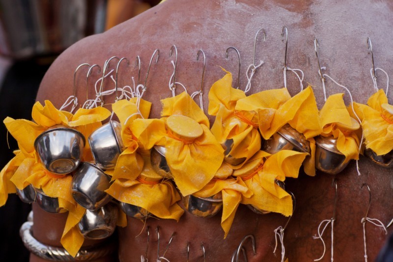 Body Piercings in Thaipusam Hindu Festival