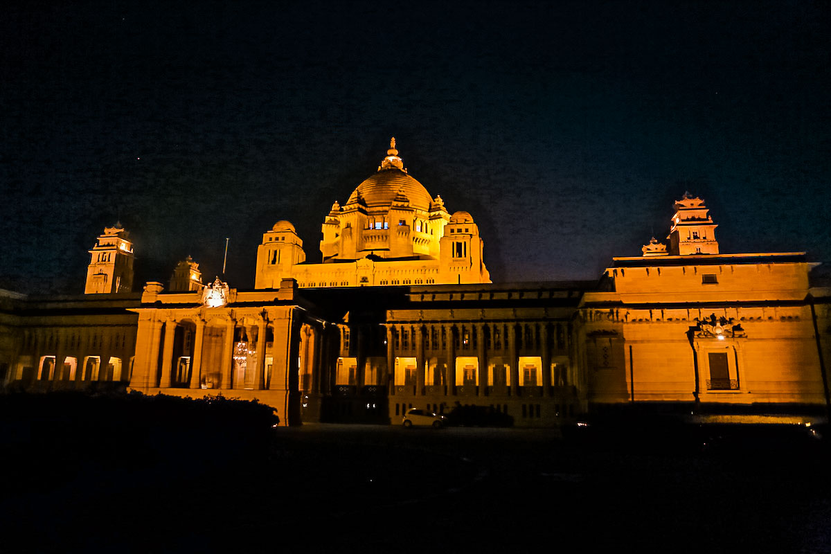 Umaid Bhawan exterior by night